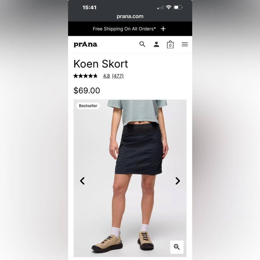 Black Prana Koen skort, barely used. Great for watersports.